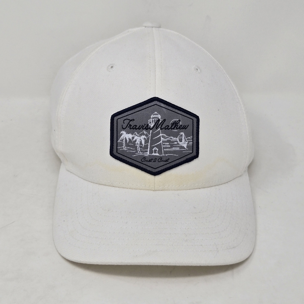 TRAVIS MATHEW Coast 2 Coast Golf Hat Snapback 6-Panel Patch White Hat Adjustable